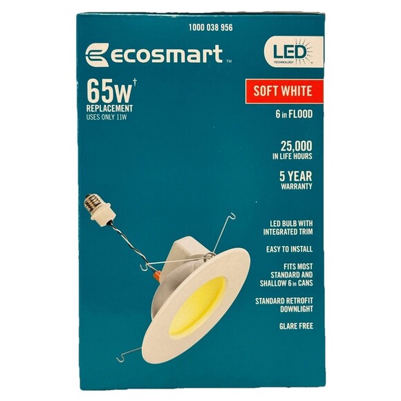 Ecosmart 65w 6 Inch Replacement LED Soft White Flood Light 600 Lumen 120v‎ - Picture 2 of 5